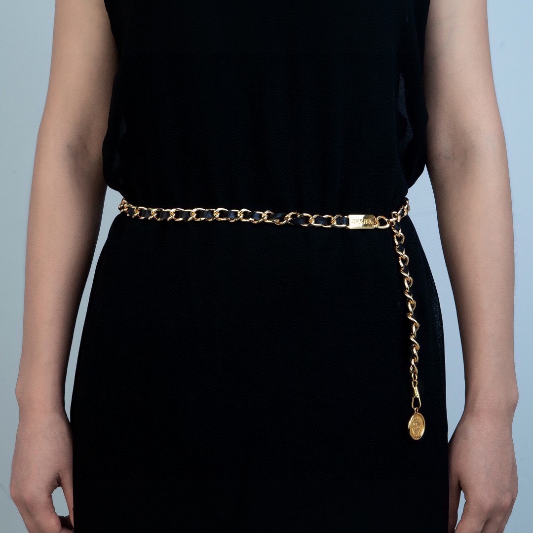 Chanel Iconic Chain Link With Black Leather And Coin Charm For Women ...