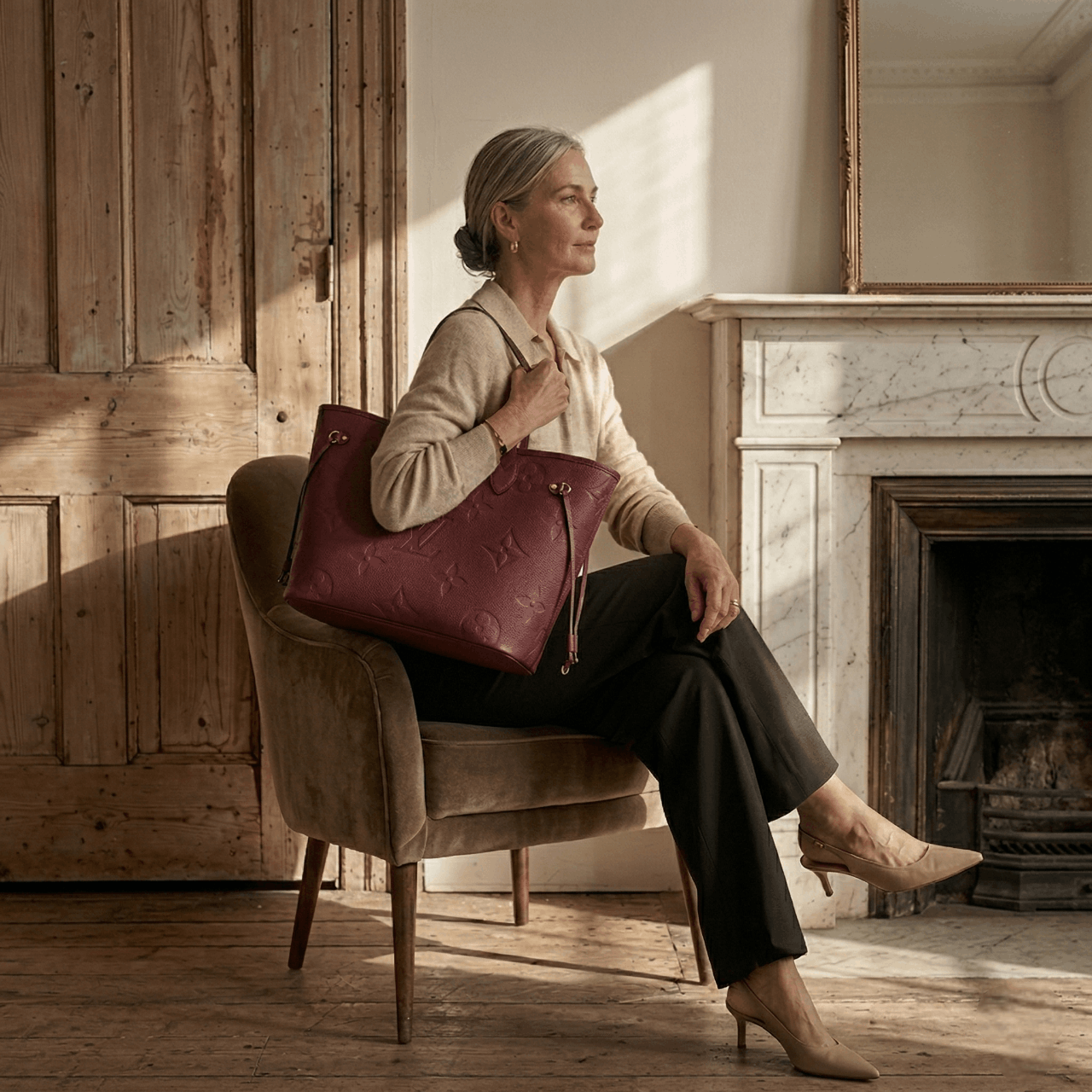 Elegant woman with designer tote bag